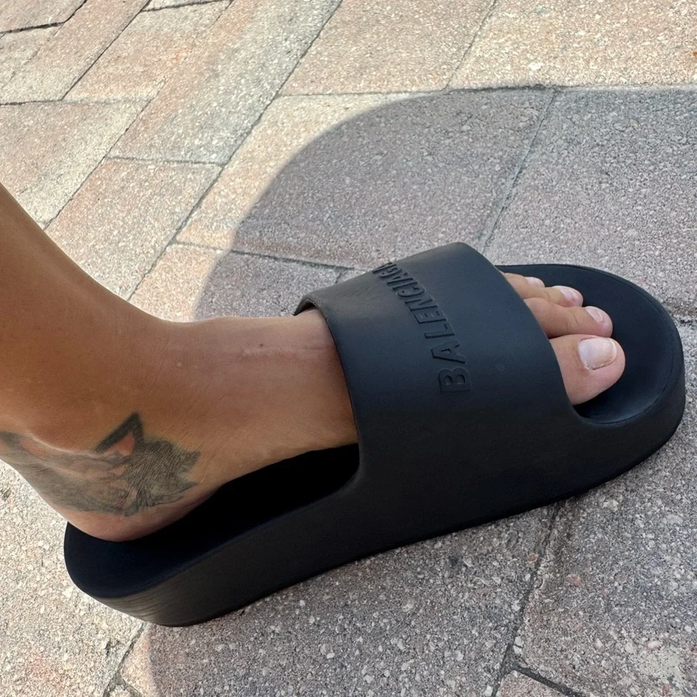 Balenciaga Black Platform Slide Sandals